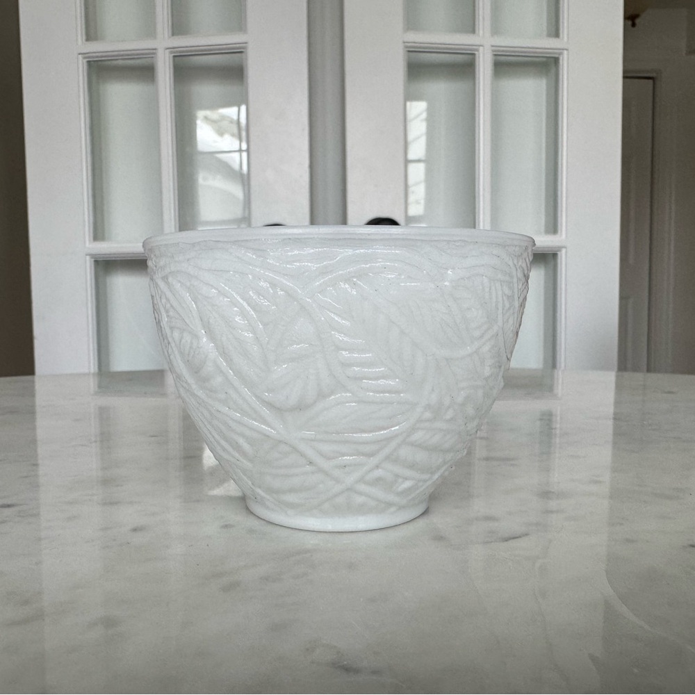 Vintage Milk Glass White Textured Ceramic Bowl